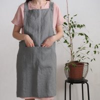 Tablier chasuble unisexe en lin à dos croisé