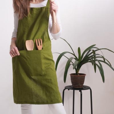 Tablier chasuble unisexe en lin à poches