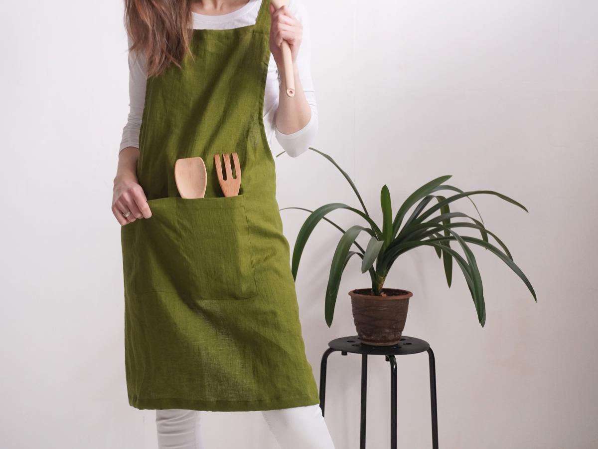 Tablier chasuble unisexe en lin à poches