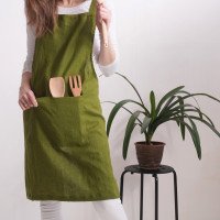 Tablier chasuble unisexe en lin à poches