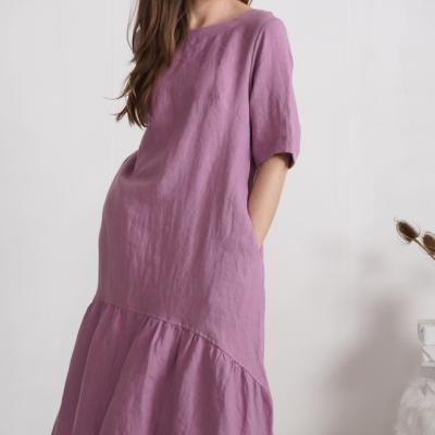 Robe longue bohème de grossesse en lin à volant CONGO