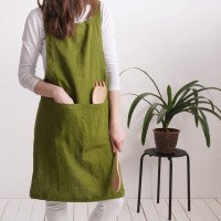 Tablier chasuble unisexe en lin à poches