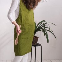 Tablier chasuble unisexe en lin à poches
