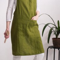 Tablier chasuble unisexe en lin à poches