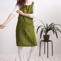 Tablier chasuble unisexe en lin à poches