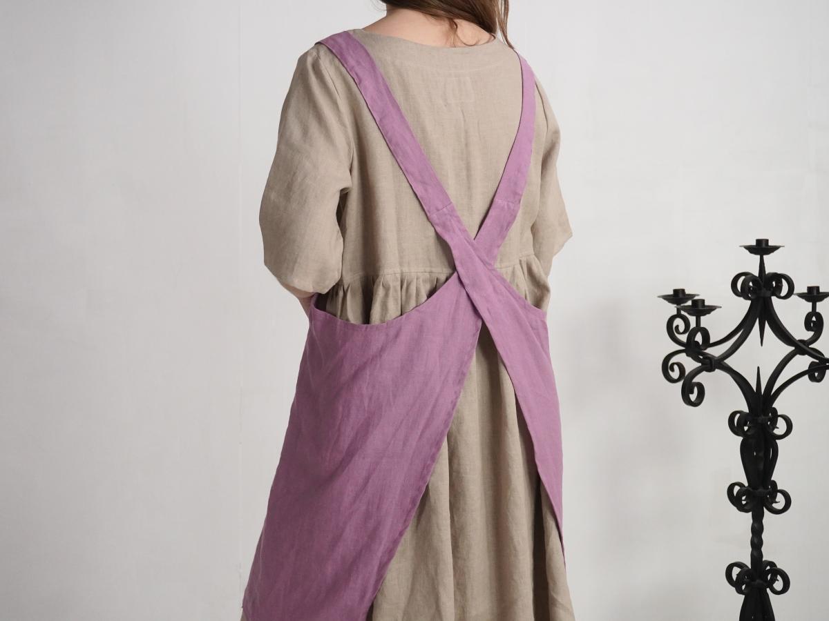 Tablier chasuble en lin à dos croisé et poches