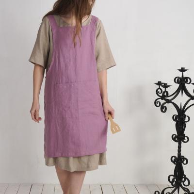 Tablier chasuble en lin à dos croisé et poches