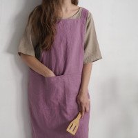 Tablier chasuble en lin à dos croisé et poches