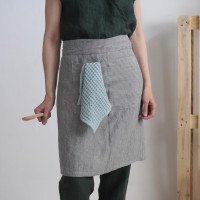 Demi-tablier de cuisine en lin à poches