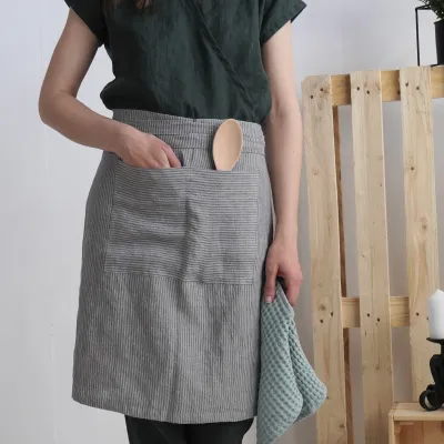 Cafe apron for staff, handmade cooking half apron