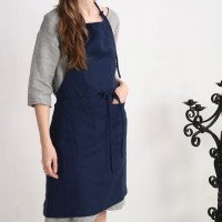 Tablier unisexe en lin à bavette et poches