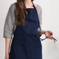 Tablier unisexe en lin à bavette et poches