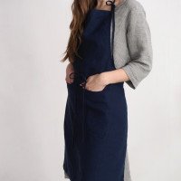 Tablier unisexe en lin à bavette et poches