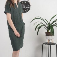 Robe midi en lin à col V et poches INDUS