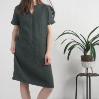 Robe midi en lin à col V et poches INDUS