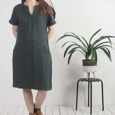 Robe midi en lin à col V et poches INDUS