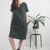 Robe midi en lin à col V et poches INDUS