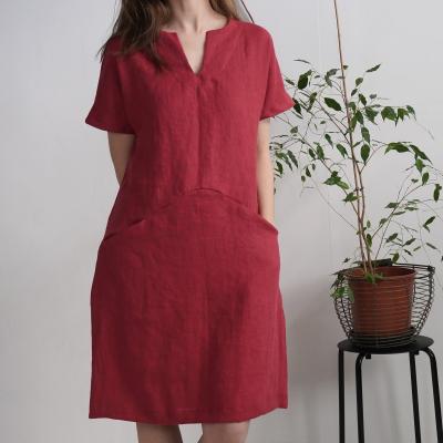 Robe midi en lin à col V et poches INDUS