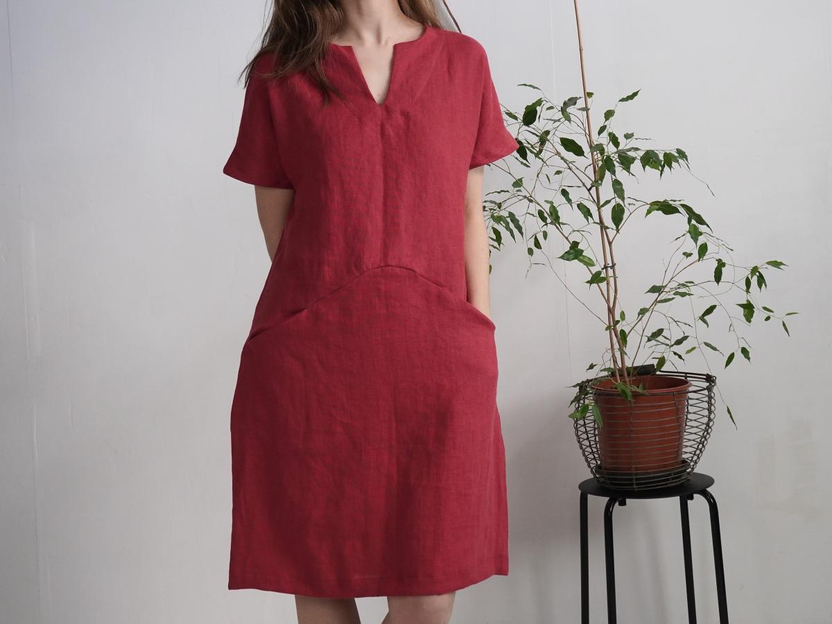 Robe midi en lin à col V et poches INDUS
