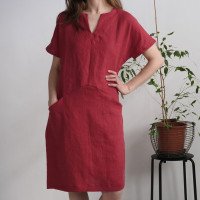 Robe midi en lin à col V et poches INDUS