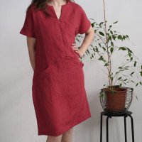 Robe midi en lin à col V et poches INDUS