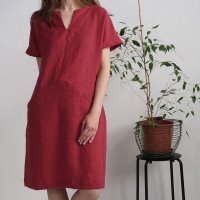 Robe midi en lin à col V et poches INDUS