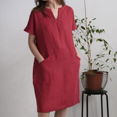 Robe midi en lin à col V et poches INDUS
