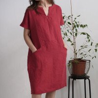 Robe midi en lin à col V et poches INDUS