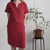 Robe midi en lin à col V et poches INDUS