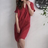 Robe midi en lin à col V et poches INDUS