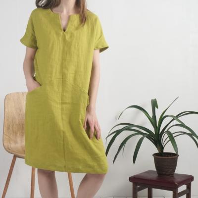 Robe midi en lin à col V et poches INDUS