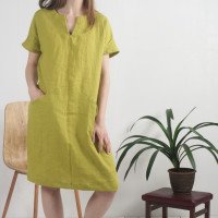 Robe midi en lin à col V et poches INDUS