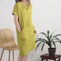 Robe midi en lin à col V et poches INDUS