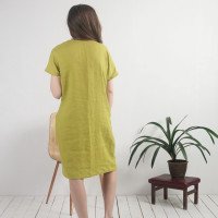 Robe midi en lin à col V et poches INDUS