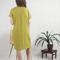 Robe midi en lin à col V et poches INDUS