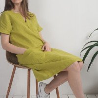 Robe midi en lin à col V et poches INDUS