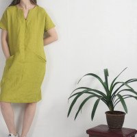 Robe midi en lin à col V et poches INDUS
