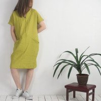 Robe midi en lin à col V et poches INDUS