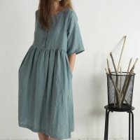 Robe midi ample d’allaitement en lin boutonnée OTTAWA