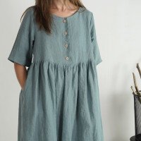 Robe midi ample d’allaitement en lin boutonnée OTTAWA