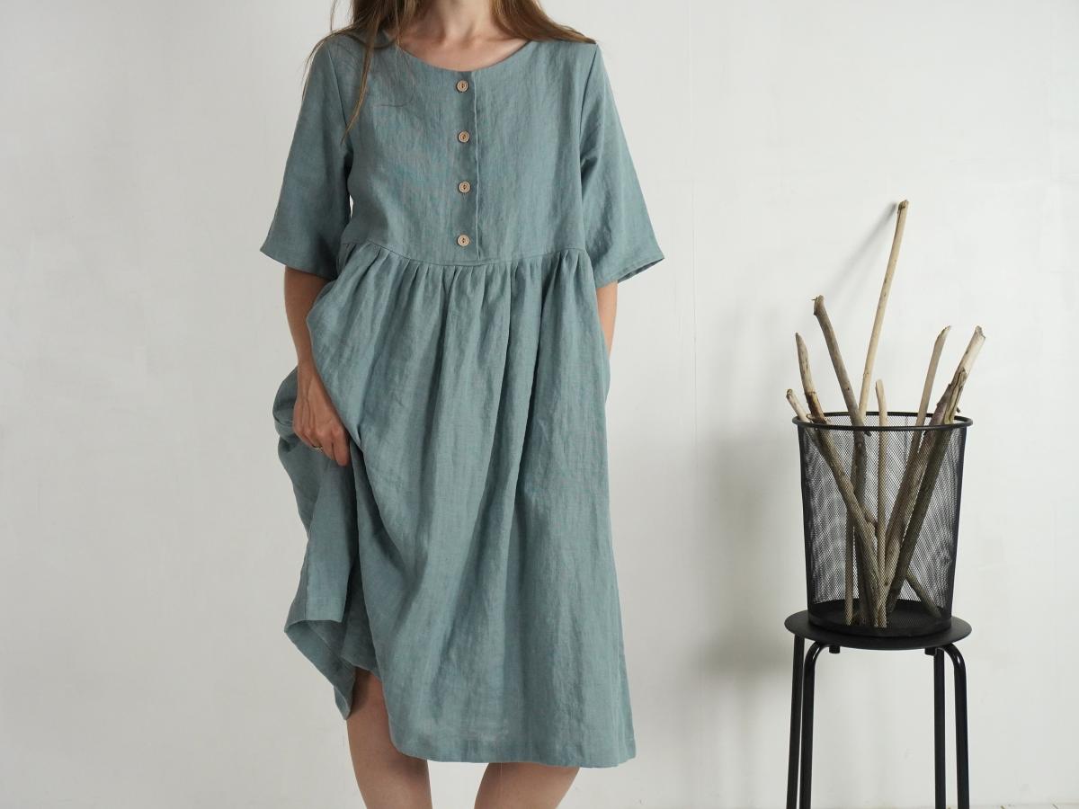 Robe midi ample d’allaitement en lin boutonnée OTTAWA