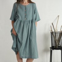 Robe midi ample d’allaitement en lin boutonnée OTTAWA
