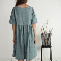 Robe midi ample d’allaitement en lin boutonnée OTTAWA