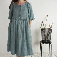 Robe midi ample d’allaitement en lin boutonnée OTTAWA