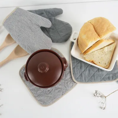 Linen oven mitt and linen pot holder, 100% linen oven mitts