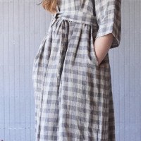 Robe longue bohème en lin à ceinture NEMUNAS