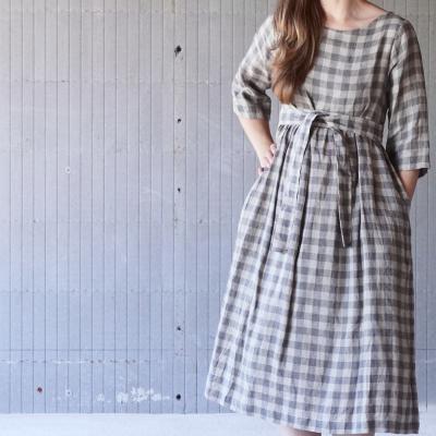 Boho linen maxi dress with pockets and belt - NEMUNAS 