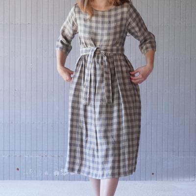 Boho linen maxi dress with pockets and belt - NEMUNAS 