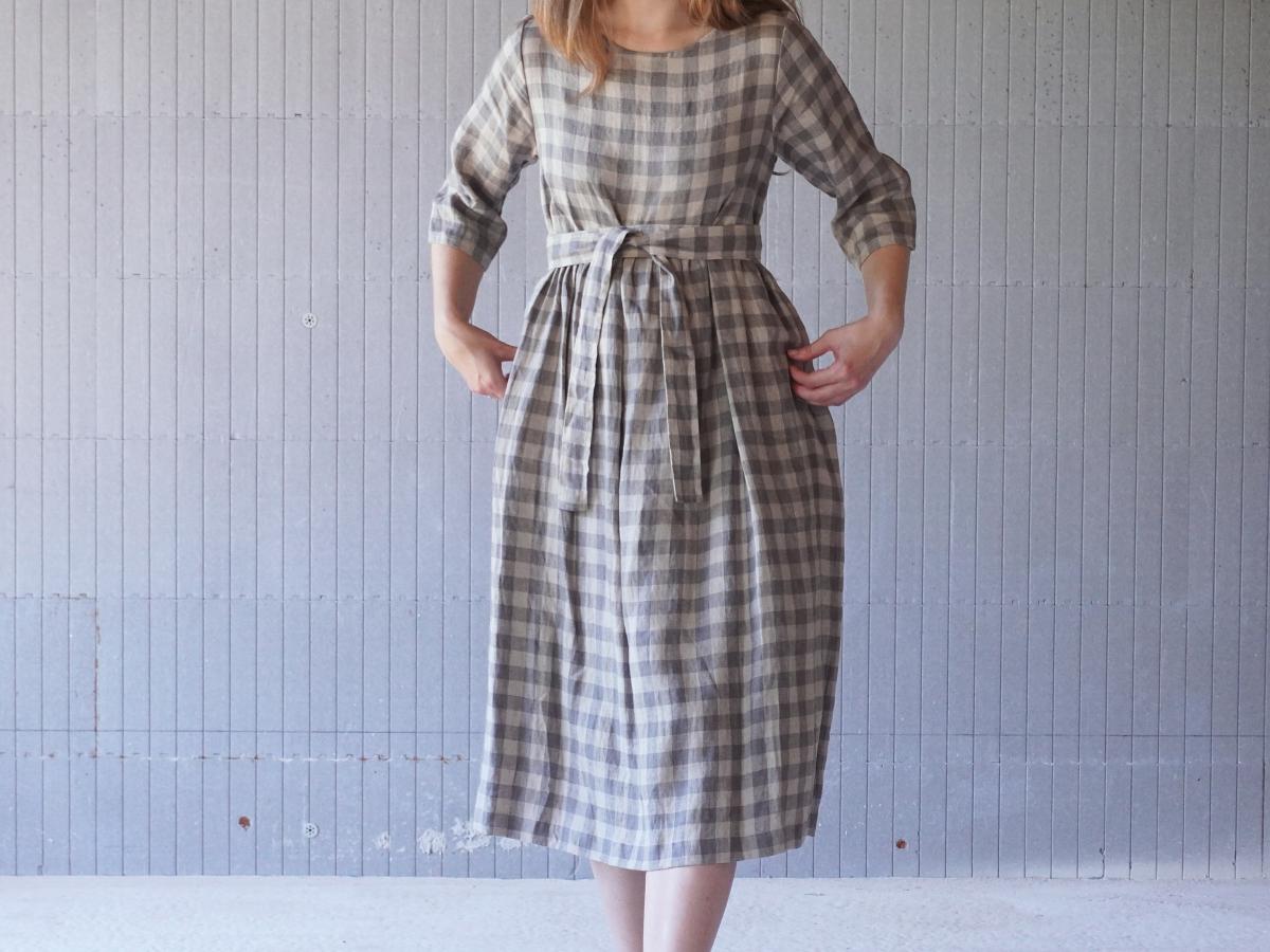 Robe longue bohème en lin à ceinture NEMUNAS