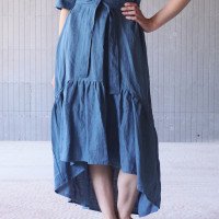 Robe longue bohème en lin, dos plus long et ceinture NERIS